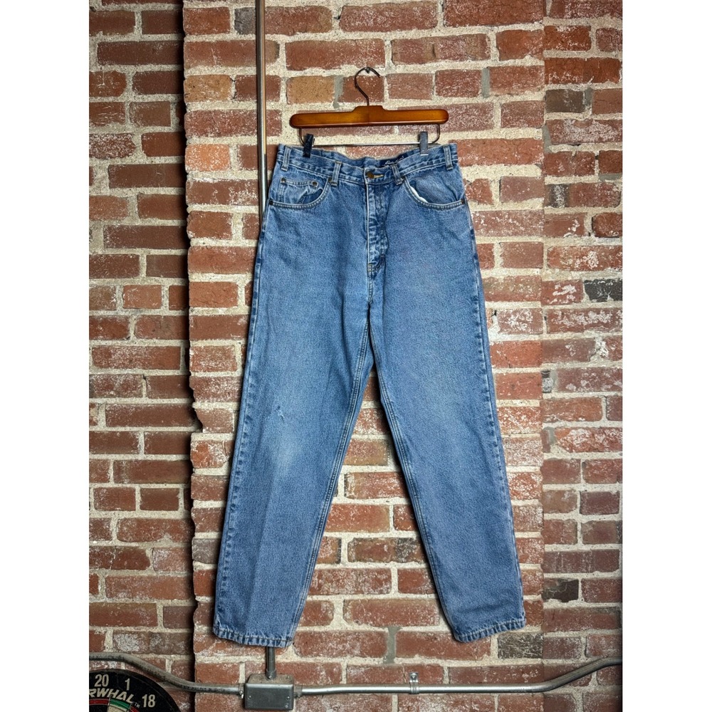 Eddie Bauer Flannel Lined Denim Jeans Mens 34x32 Blue Plaid Insulated Work Pants